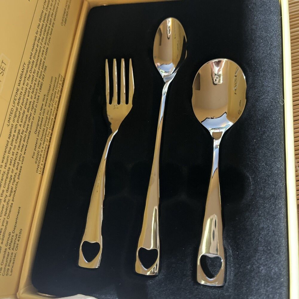 Oneida CHATEAU 18/10 SS 3-Piece Baby Infant Flatware Set NEW Baby Gift Boxed NIB